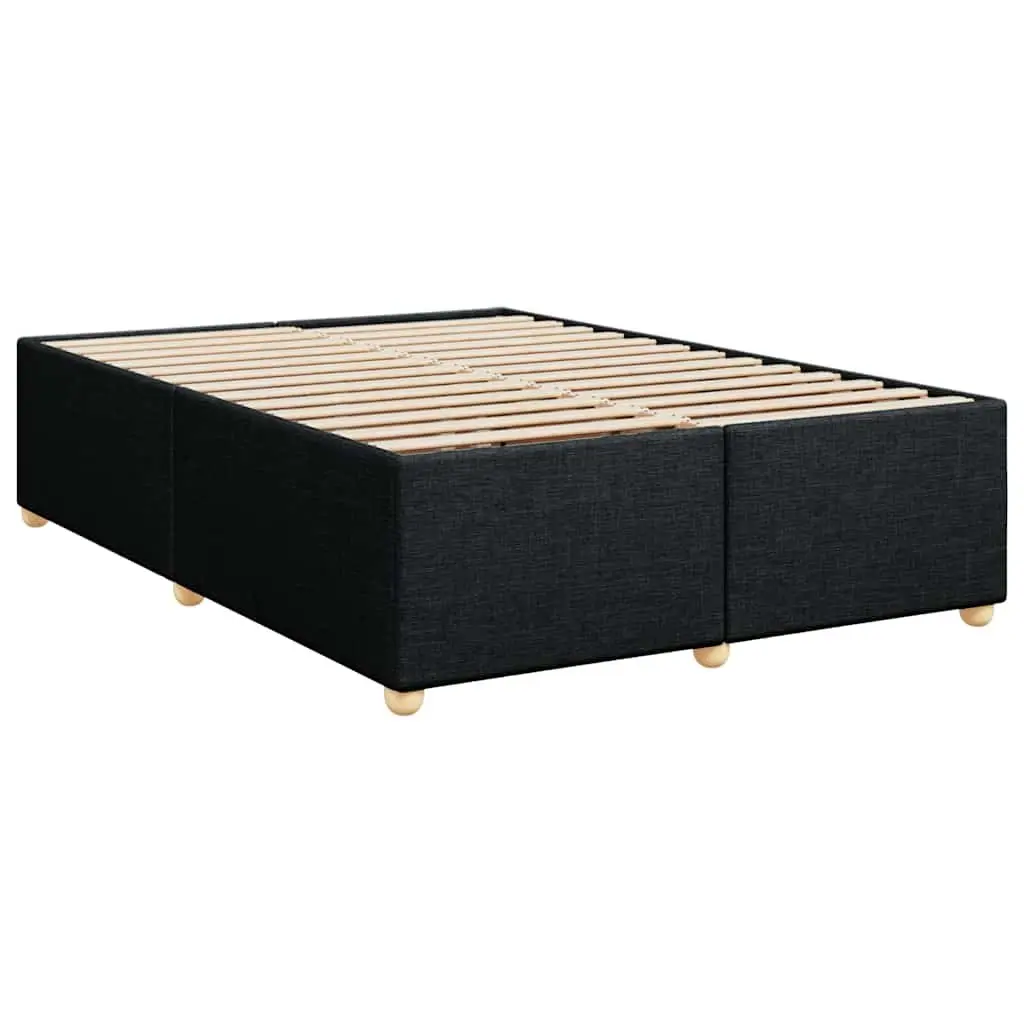 Double Box Spring Bed with Pocket Spring Mattress Height-Adjustable Headboard Black Polyester Fabric