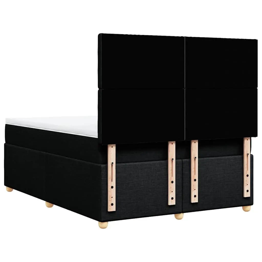 Double Box Spring Bed with Pocket Spring Mattress Height-Adjustable Headboard Black Polyester Fabric