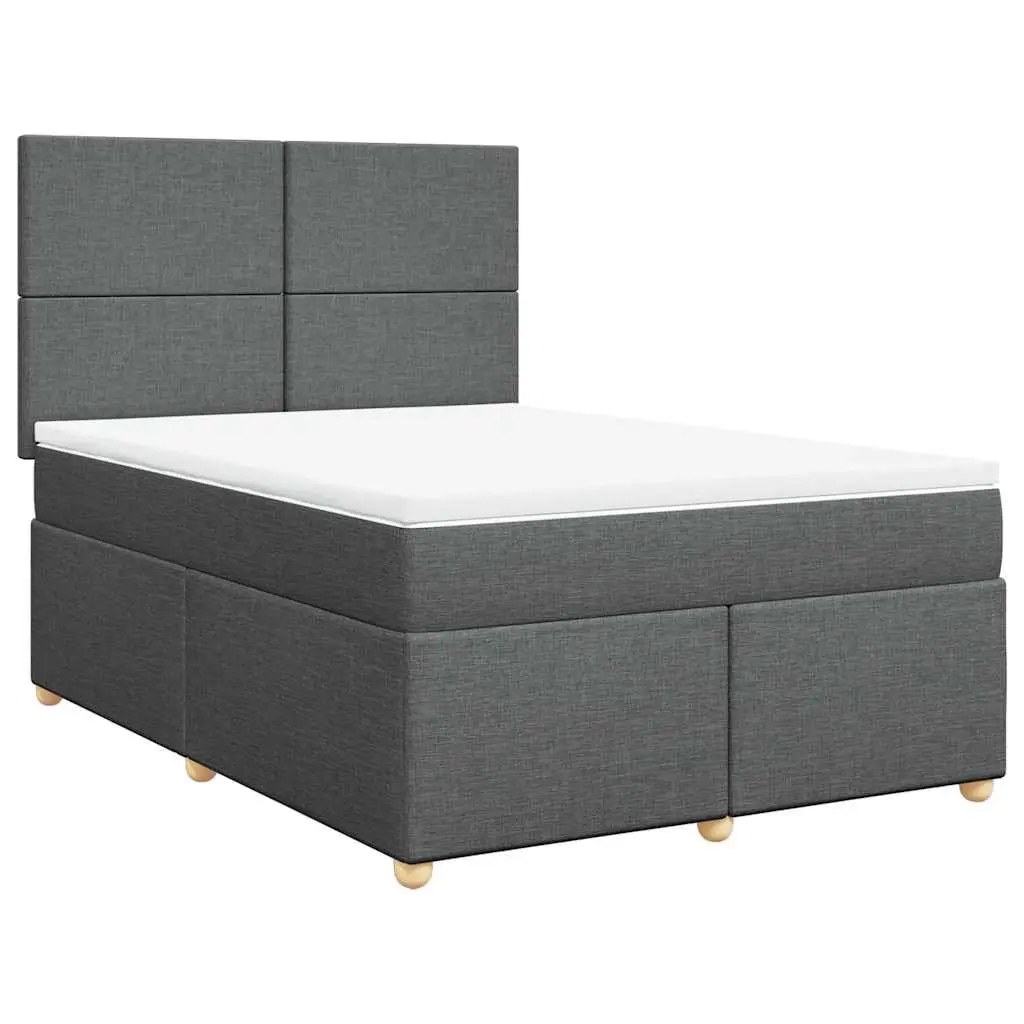 Queen Box Spring Bed Grey Height-Adjustable Headboard Pocket Spring Mattress