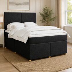 Queen Box Spring Bed with Pocket Mattress & Adjustable Headboard