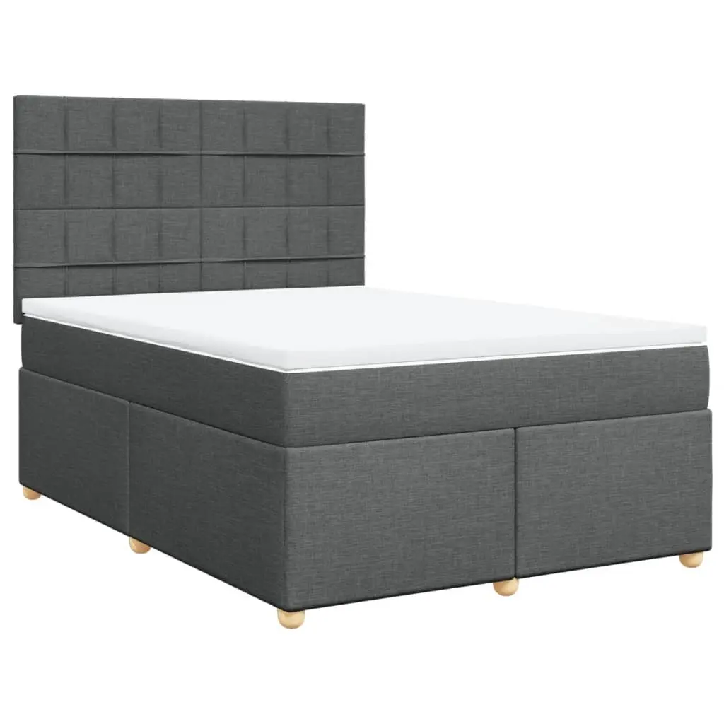 Queen Box Spring Bed Grey Fabric Pocket Spring Mattress Adjustable Headboard