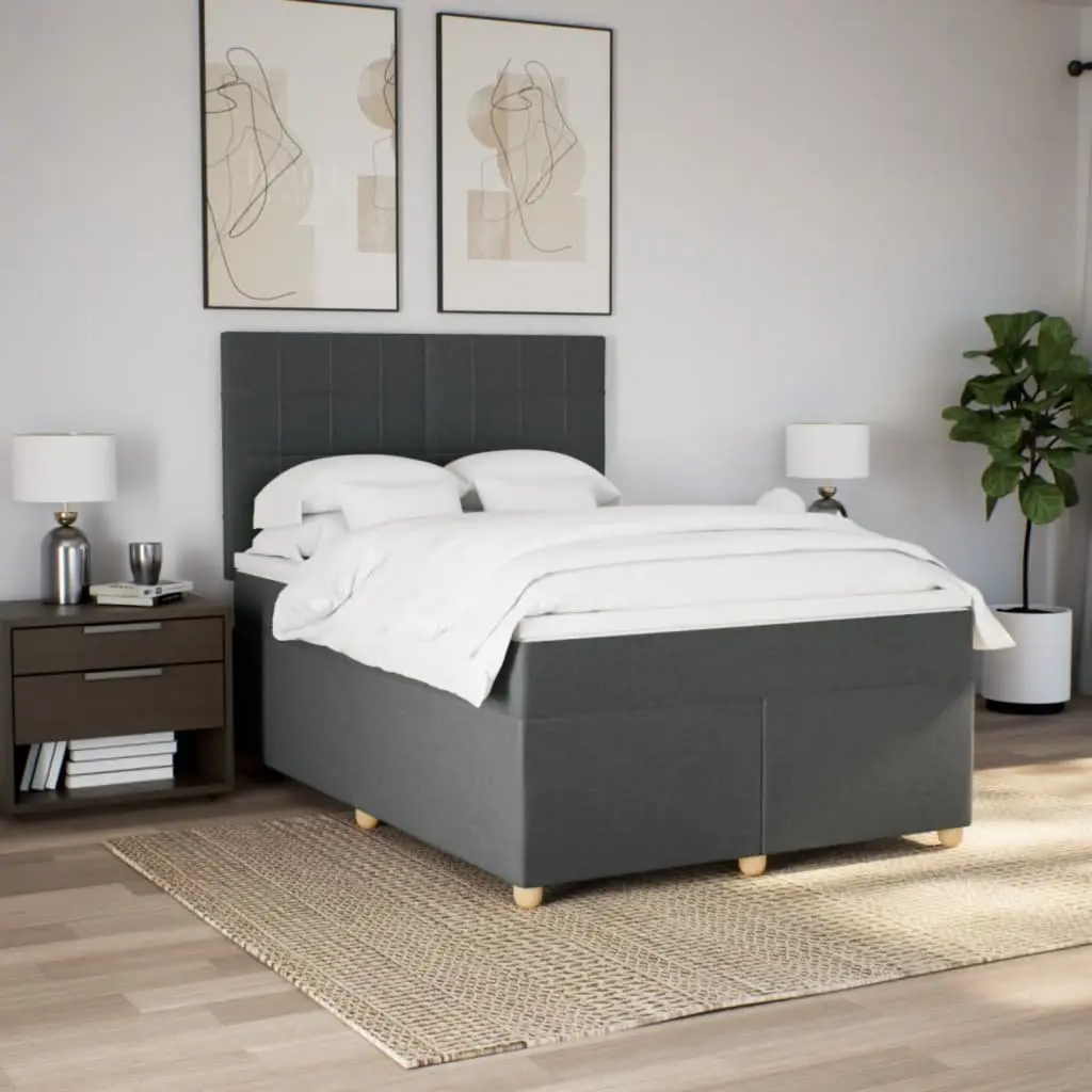 Queen Box Spring Bed Grey Fabric Pocket Spring Mattress Adjustable Headboard