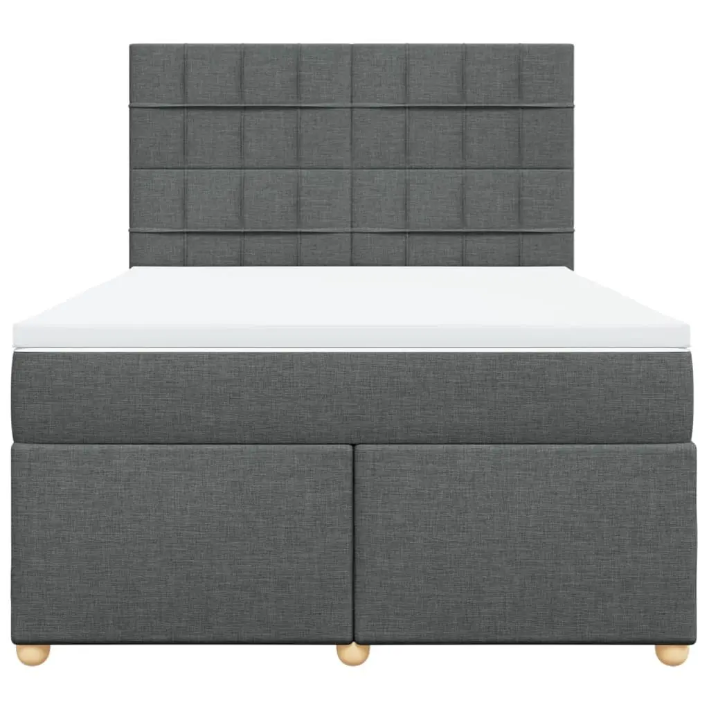 Queen Box Spring Bed Grey Fabric Pocket Spring Mattress Adjustable Headboard