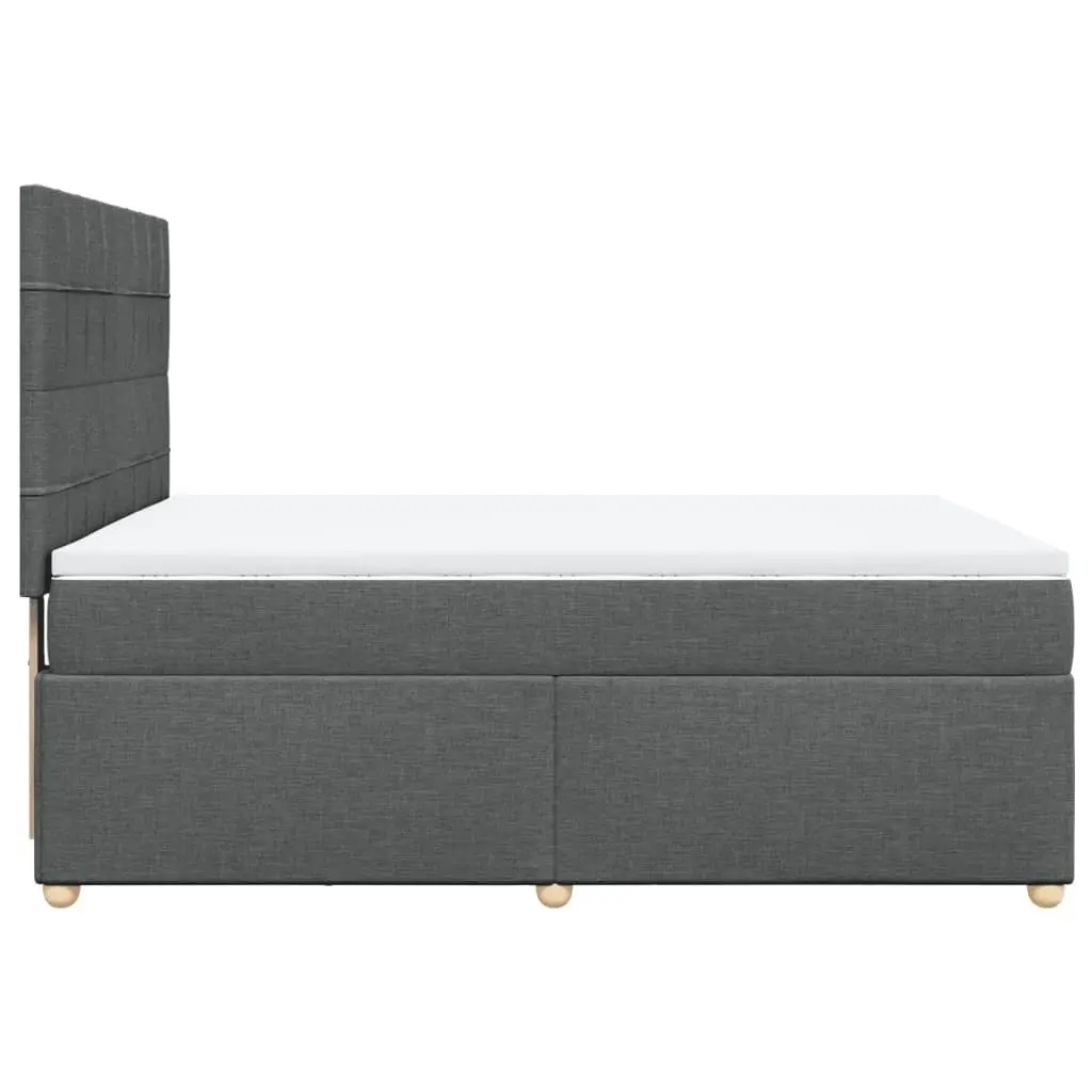 Queen Box Spring Bed Grey Fabric Pocket Spring Mattress Adjustable Headboard
