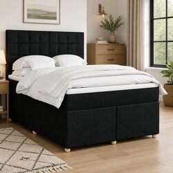 Queen Box Spring Bed with Adjustable Headboard in Black