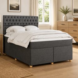 Queen Box Spring Bed with Adjustable Headboard in Grey