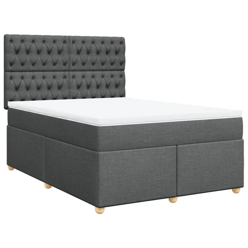 Queen Box Spring Bed Frame with Mattress Dark Grey Polyester Fabric