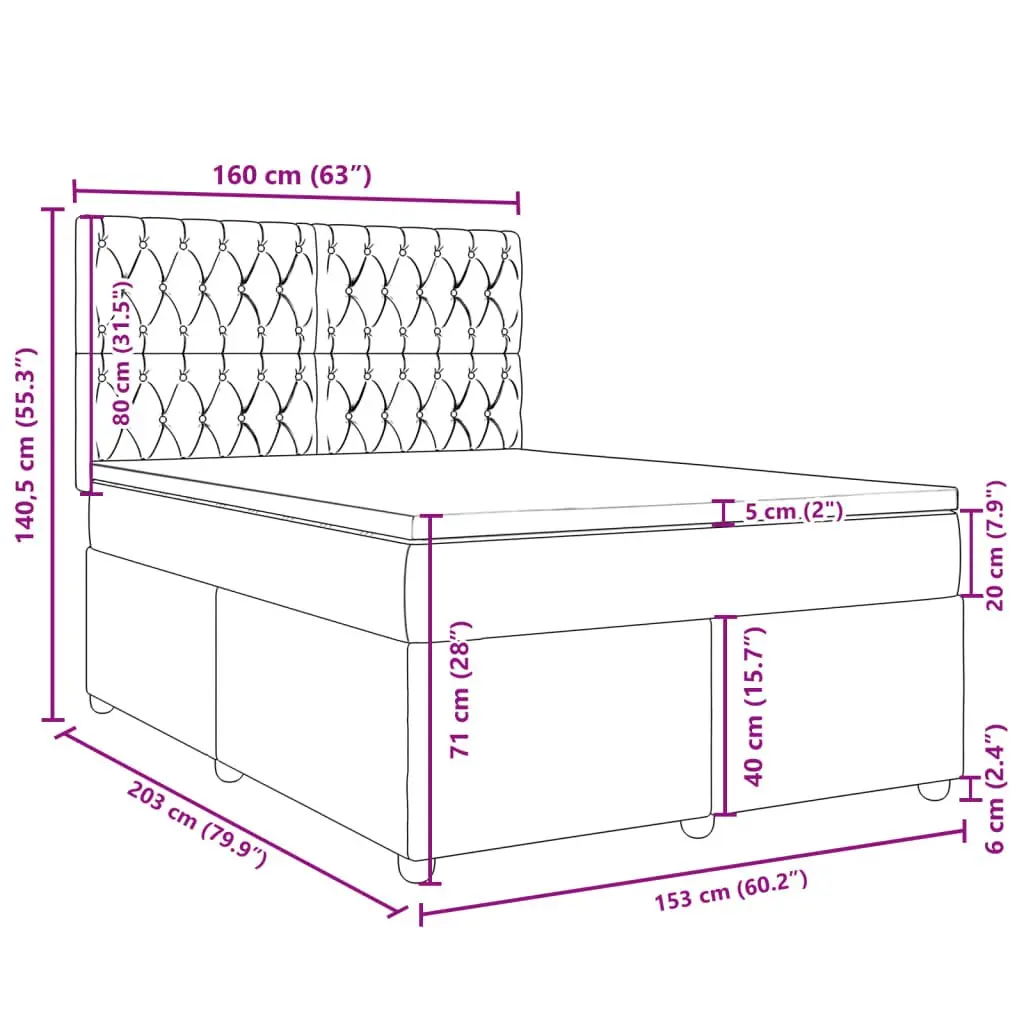 Queen Box Spring Bed Frame with Mattress Dark Grey Polyester Fabric