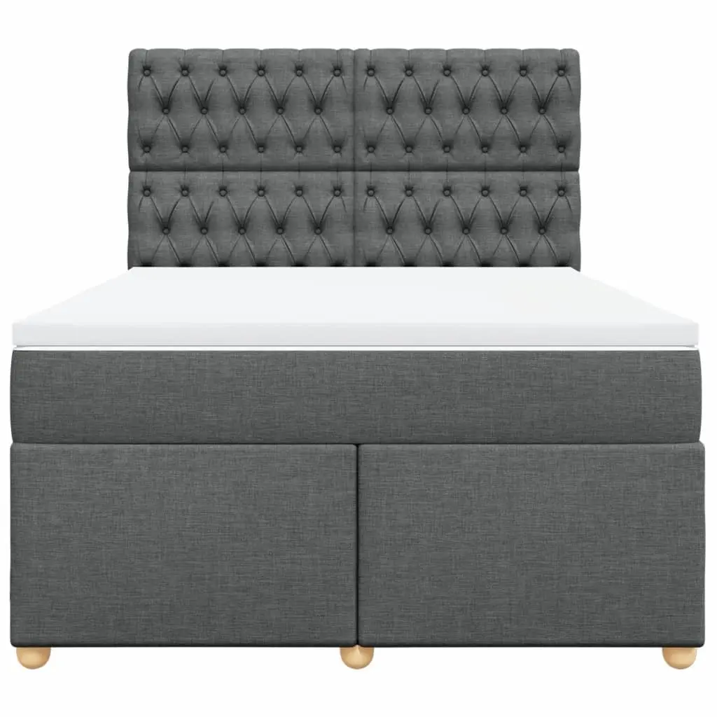 Queen Box Spring Bed Frame with Mattress Dark Grey Polyester Fabric