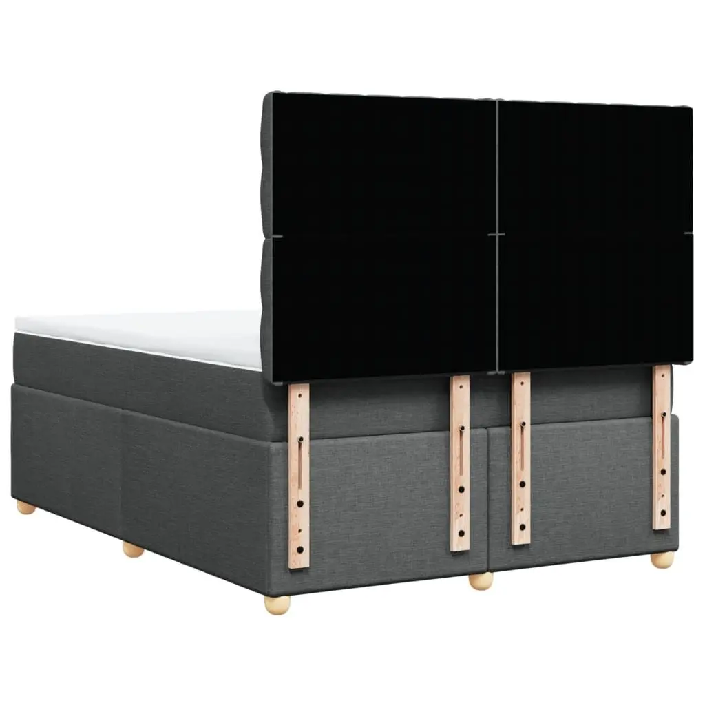 Queen Box Spring Bed Frame with Mattress Dark Grey Polyester Fabric