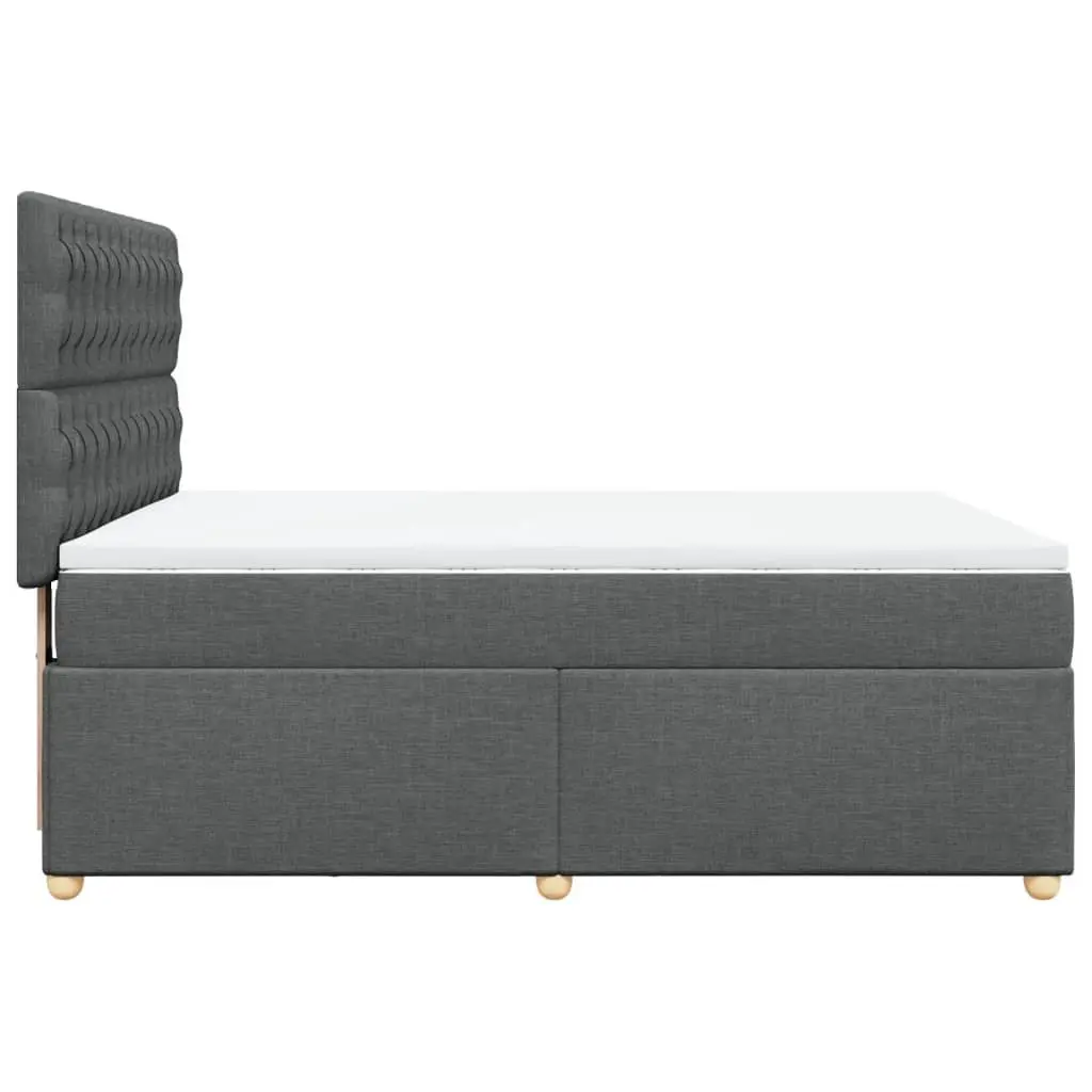 Queen Box Spring Bed Frame with Mattress Dark Grey Polyester Fabric
