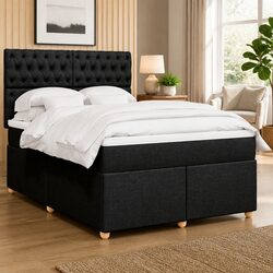 Queen Box Spring Bed with Adjustable Headboard in Black