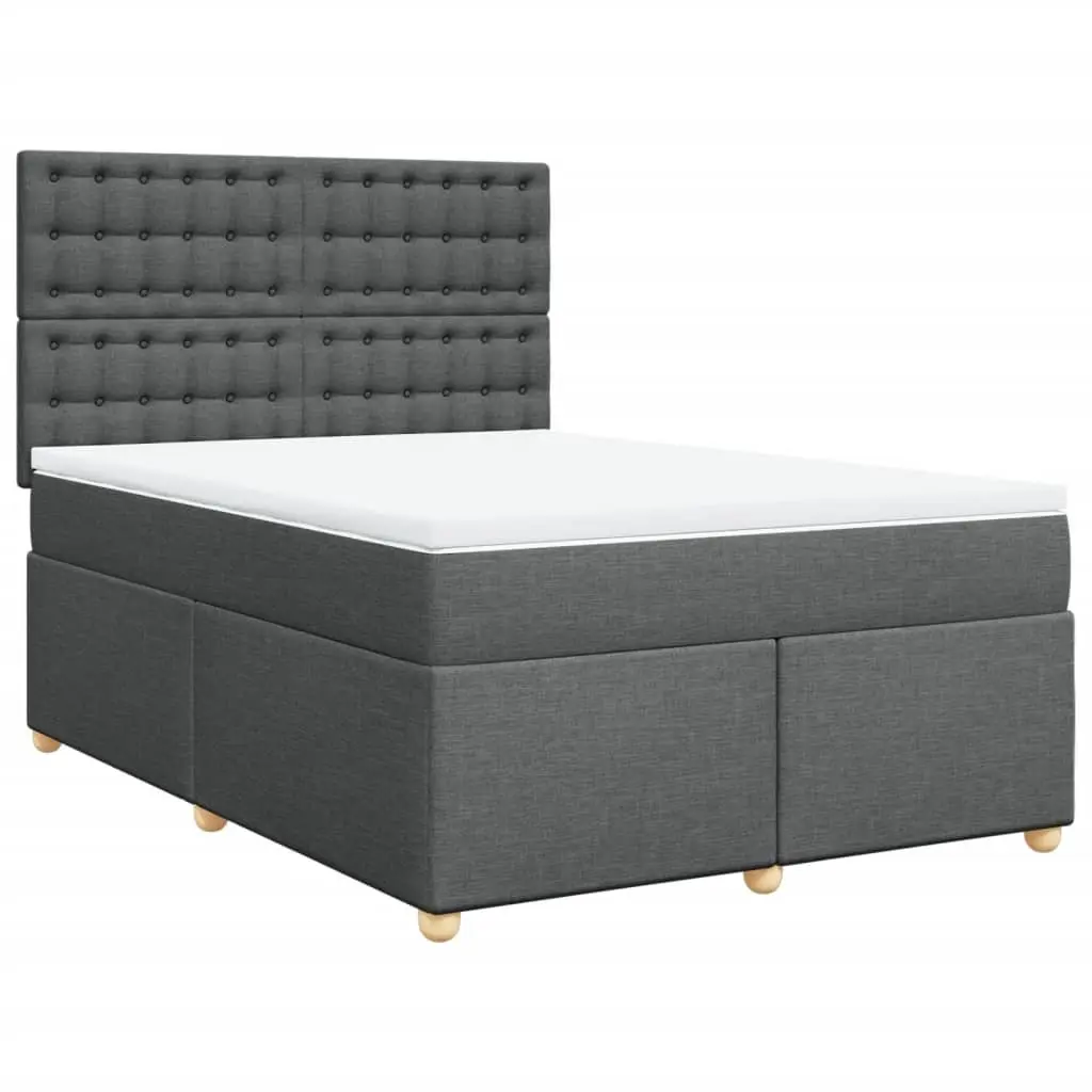 Queen Bed Frame with Mattress Dark Grey Polyester Fabric Bedroom Furniture