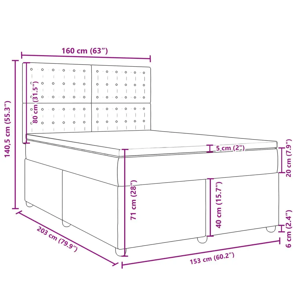 Queen Bed Frame with Mattress Dark Grey Polyester Fabric Bedroom Furniture