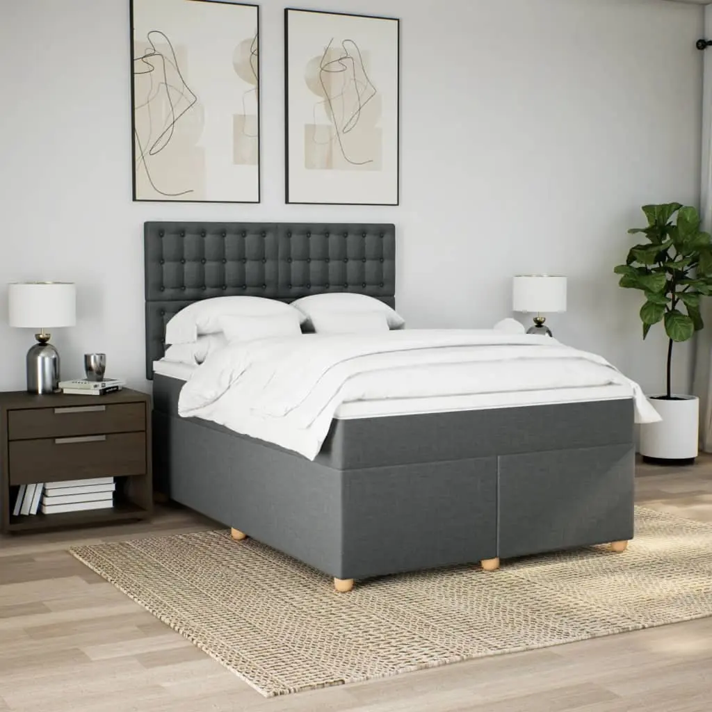 Queen Bed Frame with Mattress Dark Grey Polyester Fabric Bedroom Furniture