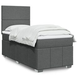King Single Box Spring Bed with Pocket Mattress Height-Adjustable Headboard Grey