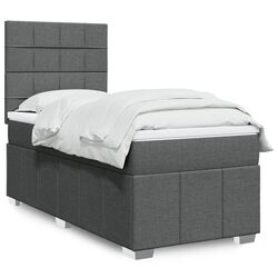 King Single Box Spring Bed with Pocket Mattress Height Adjustable Headboard Grey