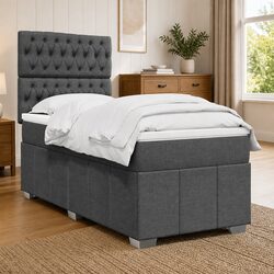 Grey Fabric King Single Box Spring Bed with Adjustable Headboard