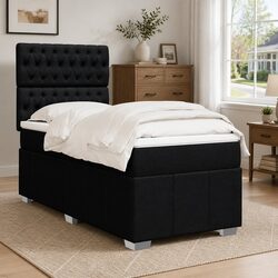 King Single Box Spring Bed with Pocket Mattress in Black