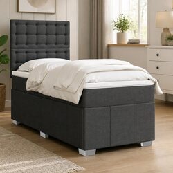 Grey King Single Box Spring Bed with Adjustable Headboard