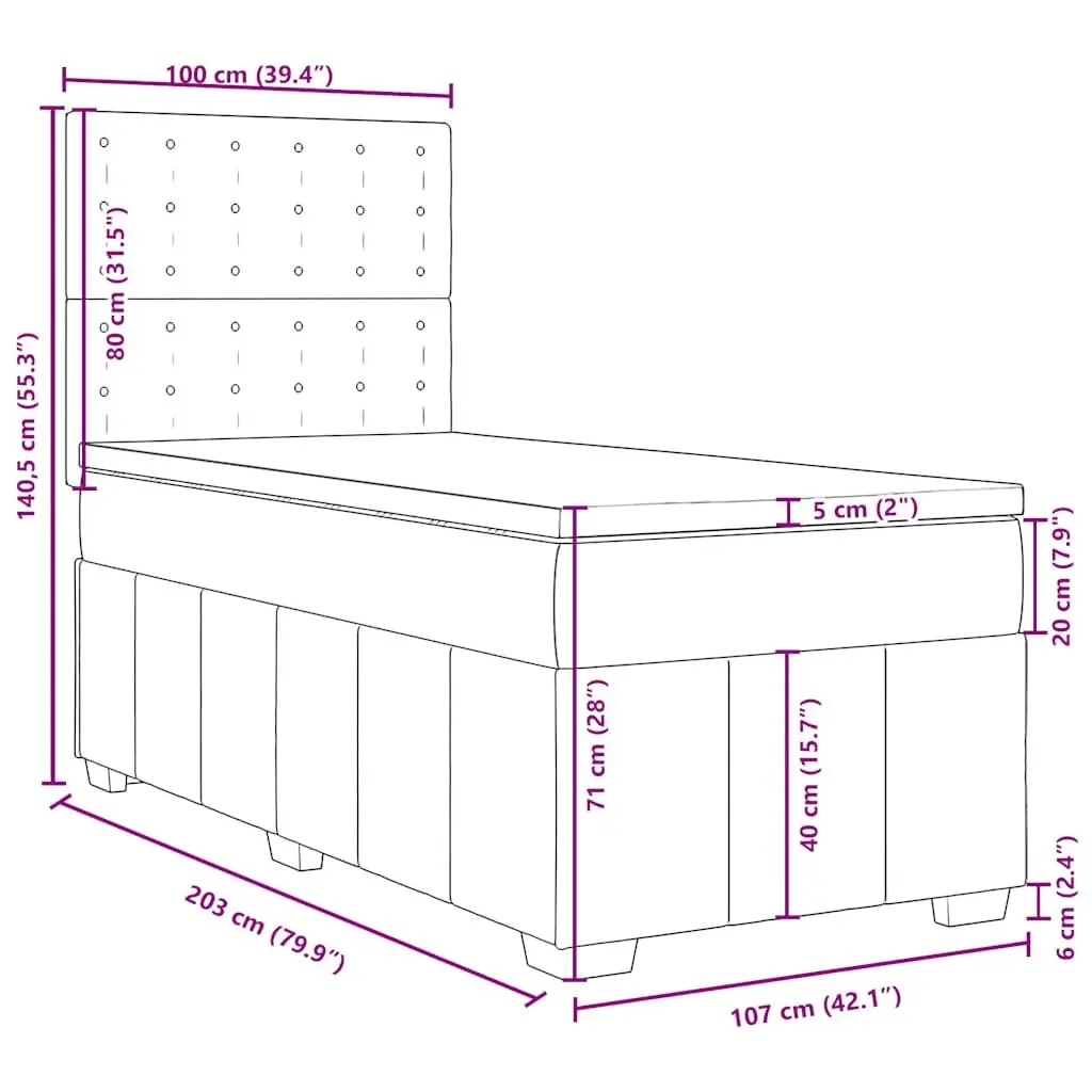 King Single Box Spring Bed Pocket Spring Mattress Height-Adjustable Headboard Polyester Fabric