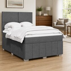 Double Box Spring Bed with Adjustable Headboard in Grey
