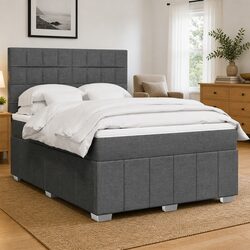 Stylish Double Box Spring Bed with Height-Adjustable Headboard