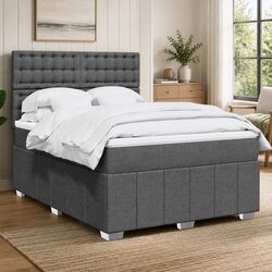 Double Box Spring Bed with Height-Adjustable Headboard
