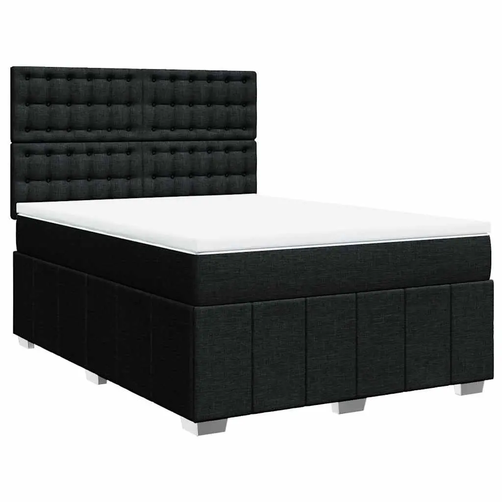 Double Box Spring Bed Black Fabric Pocket Spring Mattress Adjustable Headboard
