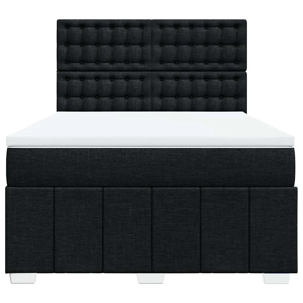 Double Box Spring Bed Black Fabric Pocket Spring Mattress Adjustable Headboard