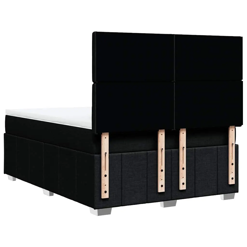 Double Box Spring Bed Black Fabric Pocket Spring Mattress Adjustable Headboard