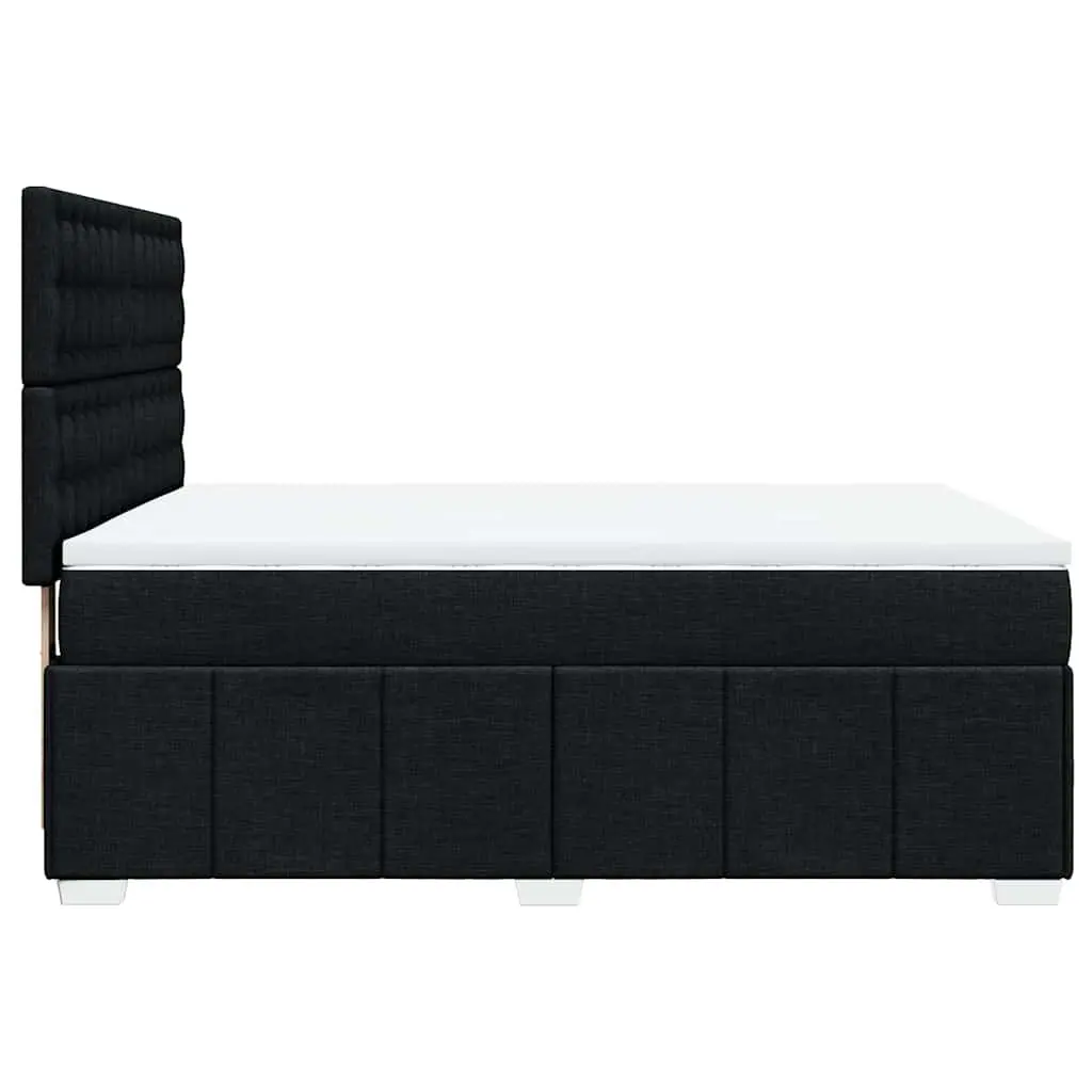 Double Box Spring Bed Black Fabric Pocket Spring Mattress Adjustable Headboard