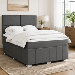 Queen Box Spring Bed with Adjustable Headboard in Grey