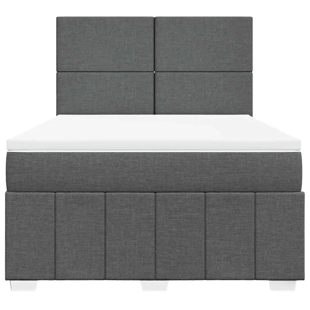 Queen Box Spring Bed Grey Pocket Spring Mattress Height-Adjustable Headboard Polyester Fabric