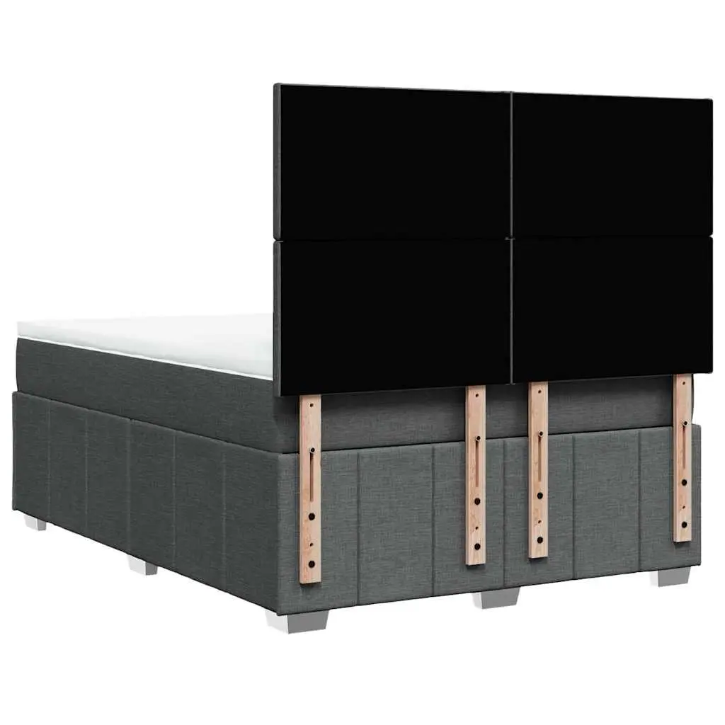 Queen Box Spring Bed Grey Pocket Spring Mattress Height-Adjustable Headboard Polyester Fabric