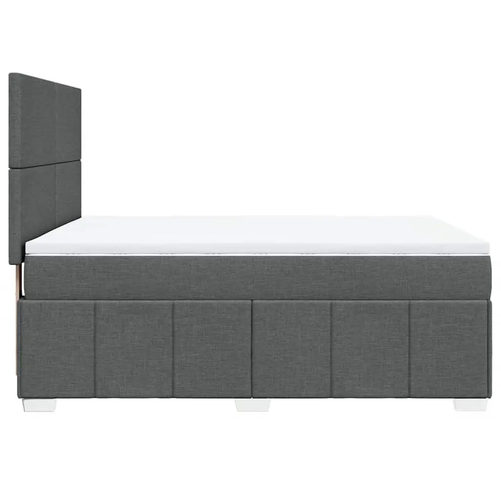 Queen Box Spring Bed Grey Pocket Spring Mattress Height-Adjustable Headboard Polyester Fabric