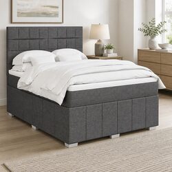 Grey Fabric Queen Box Spring Bed with Pocket Sprung Mattress