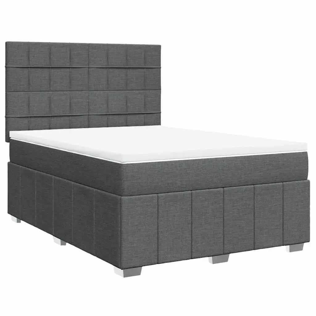 Queen Box Spring Bed Grey Fabric Pocket Sprung Mattress Adjustable Headboard