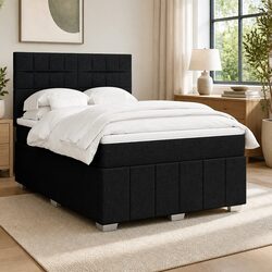 Queen Box Spring Bed with Height-Adjustable Headboard