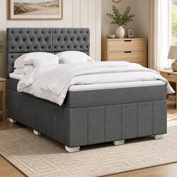 Queen Box Spring Bed with Pocket Sprung Mattress in Dark Grey
