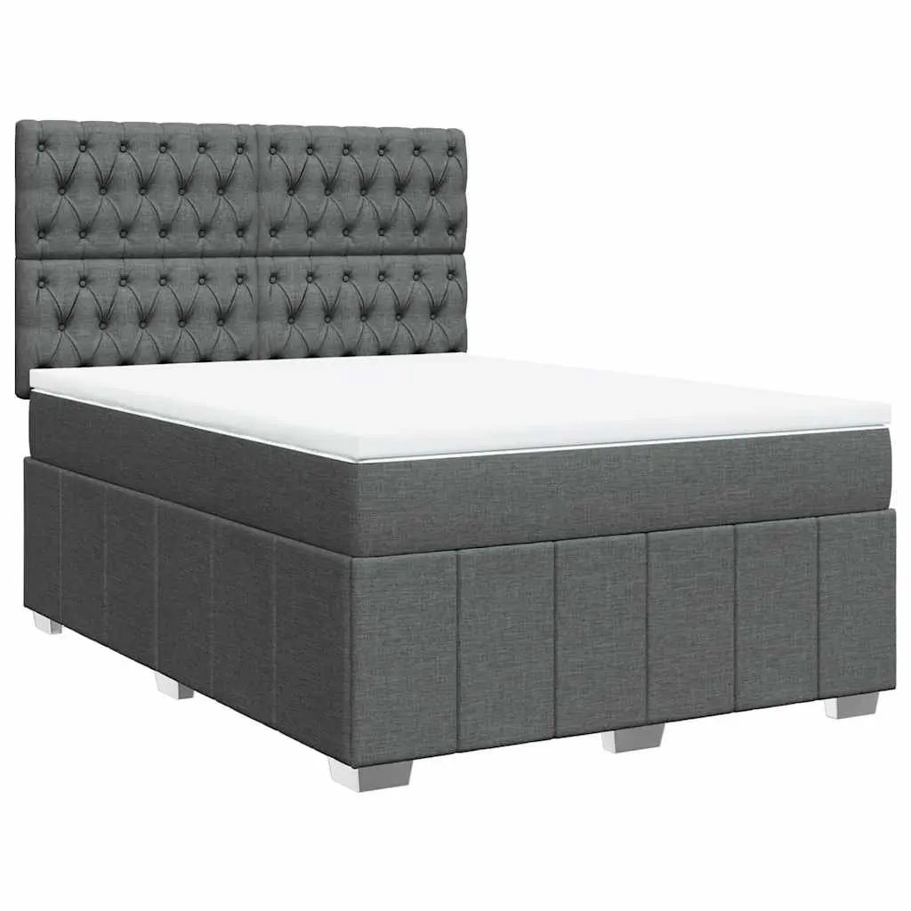 Queen Box Spring Bed Dark Grey Fabric Adjustable Headboard Pocket Sprung Mattress