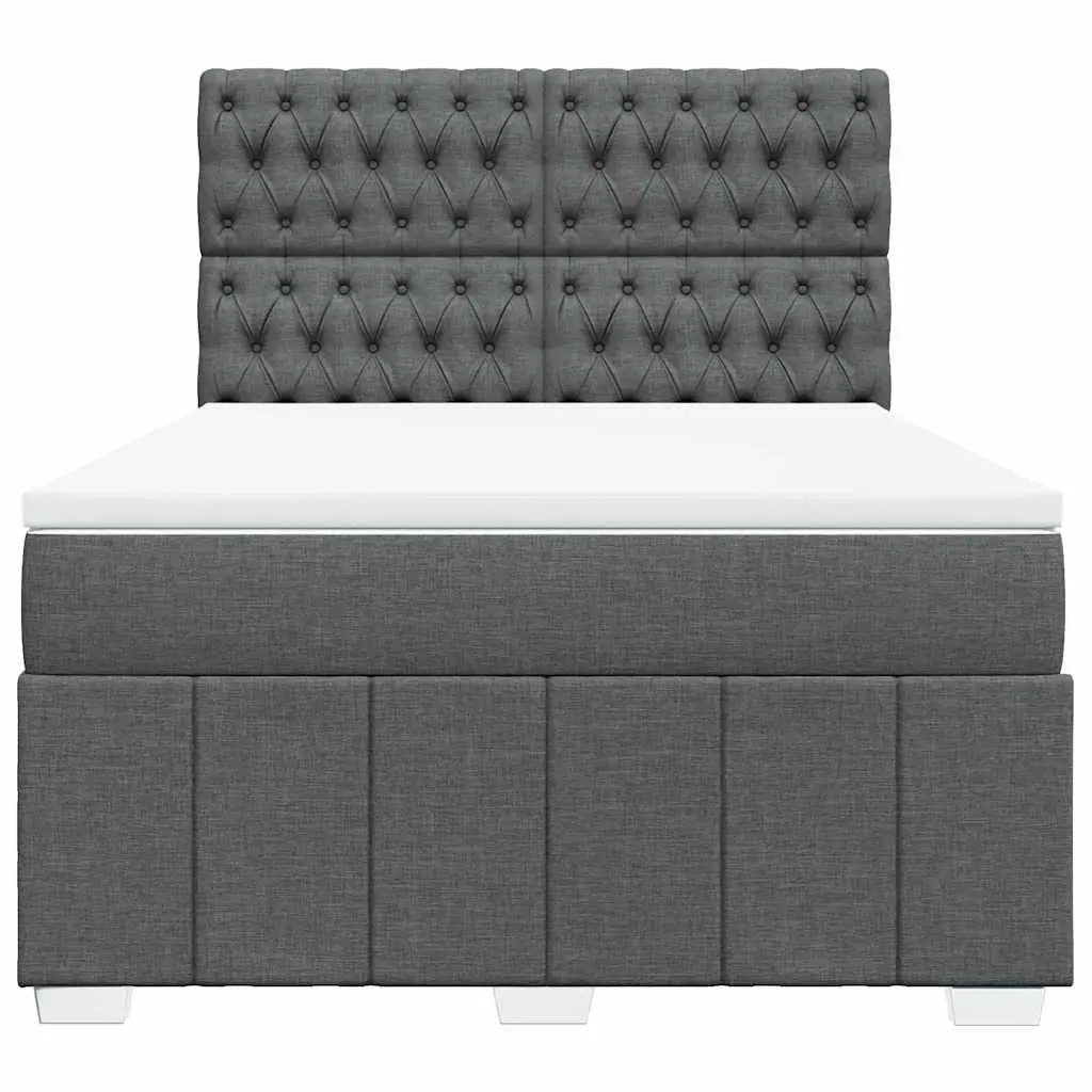 Queen Box Spring Bed Dark Grey Fabric Adjustable Headboard Pocket Sprung Mattress
