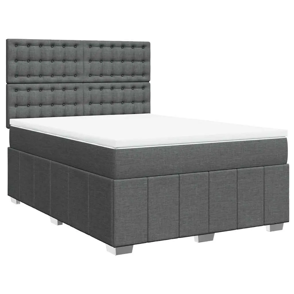 Queen Box Spring Bed Grey Fabric Pocket Sprung Mattress Adjustable Headboard