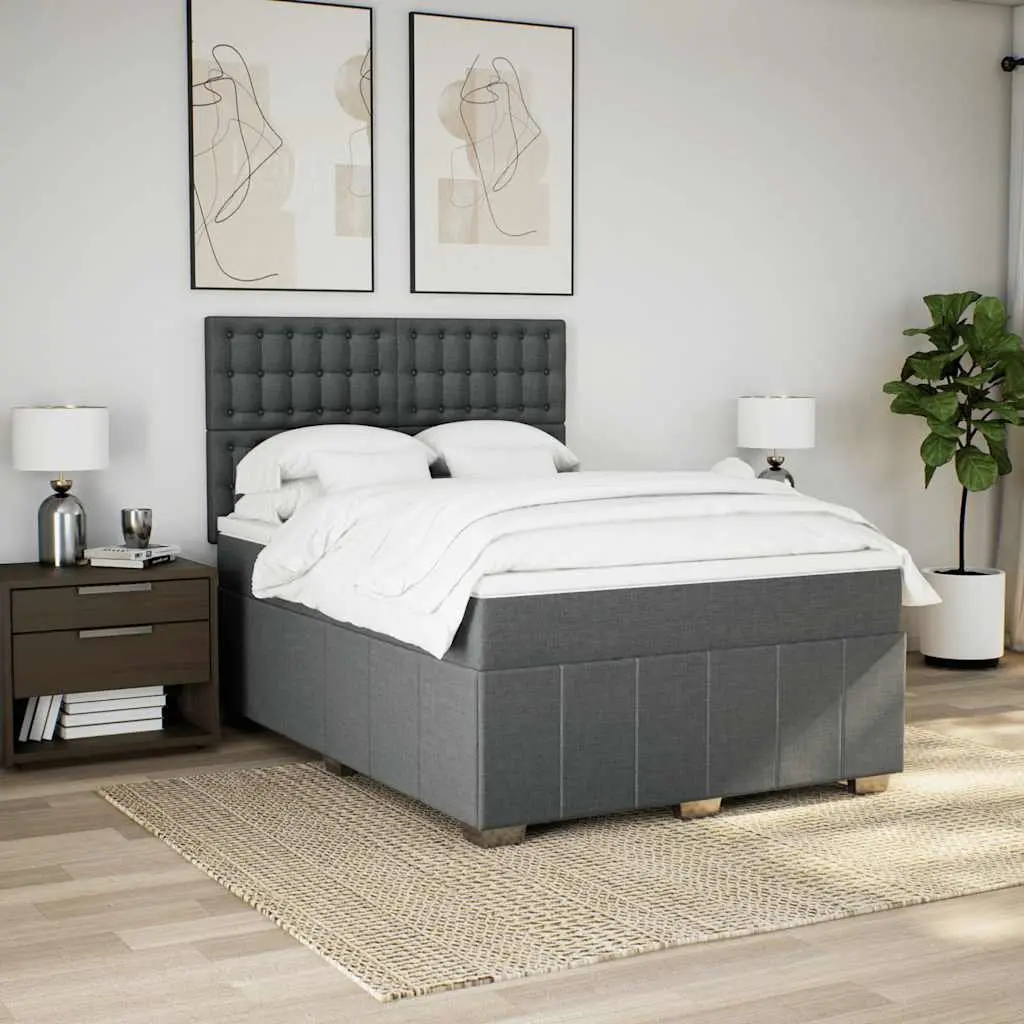 Queen Box Spring Bed Grey Fabric Pocket Sprung Mattress Adjustable Headboard