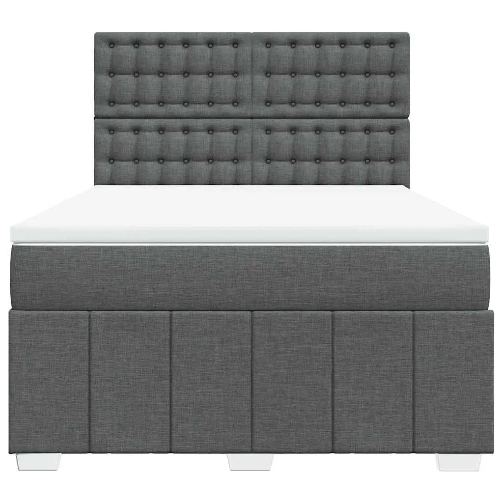 Queen Box Spring Bed Grey Fabric Pocket Sprung Mattress Adjustable Headboard