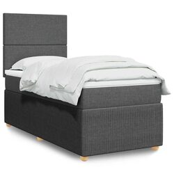 Box Spring Bed King Single with Pocket Spring Mattress Grey Fabric Headboard