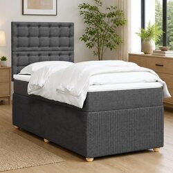King Single Box Spring Bed with Adjustable Headboard in Grey