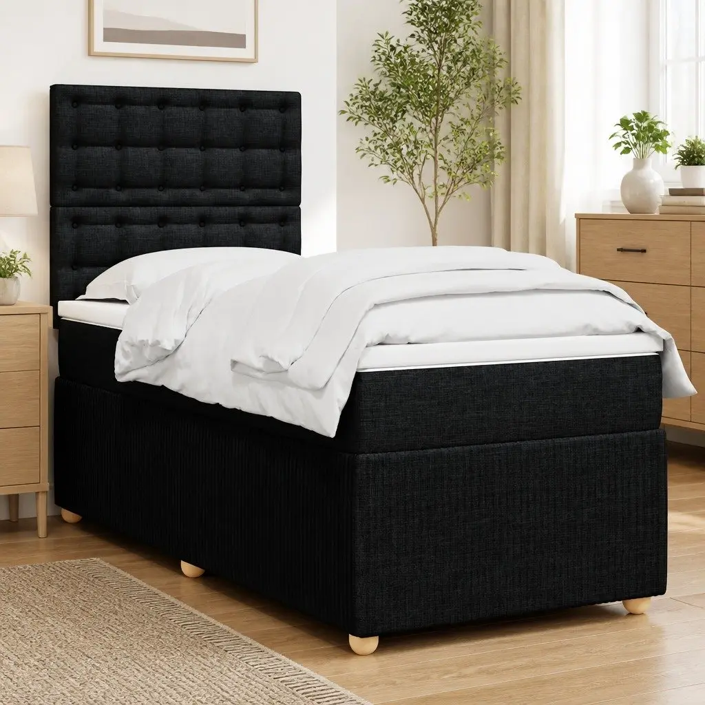 Box Spring Bed King Single Black Fabric Adjustable Headboard Pocket Spring Mattress