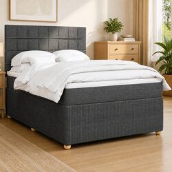 Double Box Spring Bed with Grey Fabric Headboard