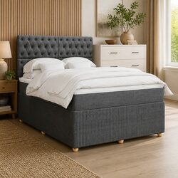 Double Box Spring Bed with Height Adjustable Headboard